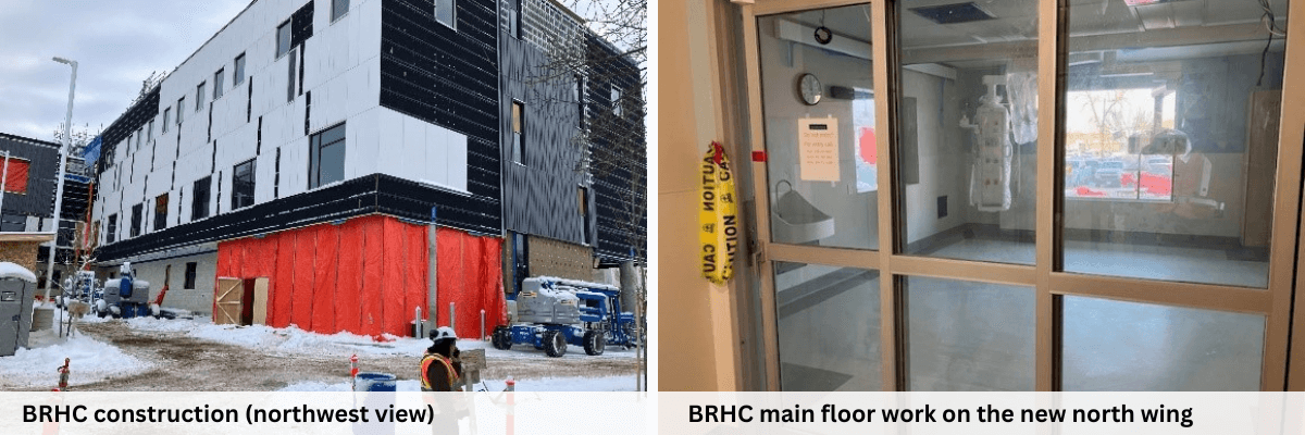 BRHC Construction, northwest view and the main floor work on the new north wing.