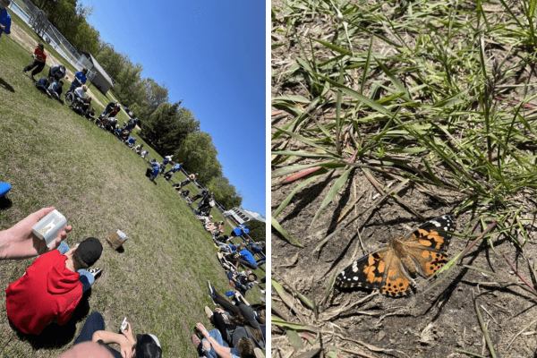 Circle of Children releasing butterflies.