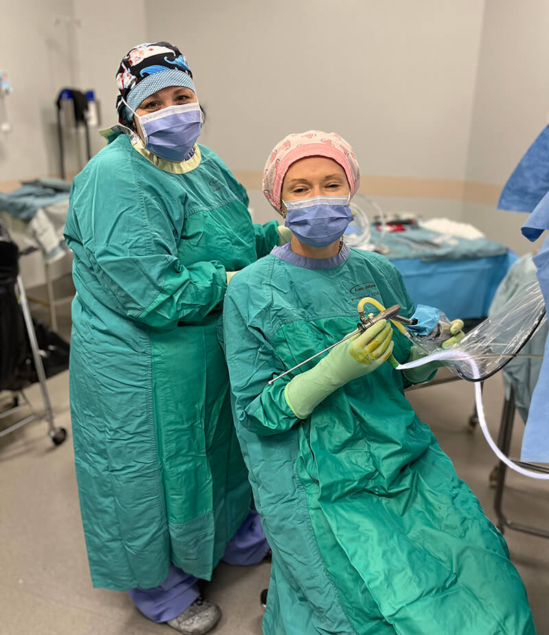 LPN Amanda Hryhoruk and Dr. Katherine Pernarowski, who is holding the Omni Hysteroscope ready to use.