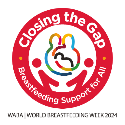 World Breast Feeding Week logo.  Red circle with family inside.